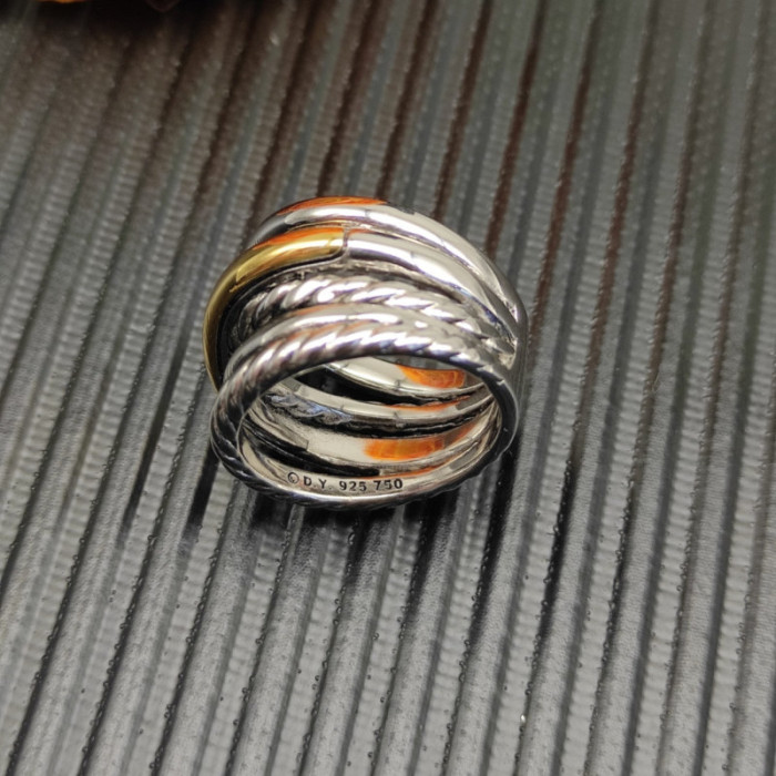 David Yurman 17.5mm Gold and Silver Five-Line Cross Pavé Diamond Ring