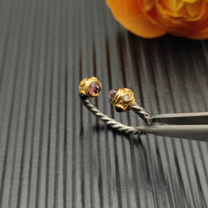 David Yurman 2.3mm Gold and Silver Renaissance Purple Diamond Pavé Ring