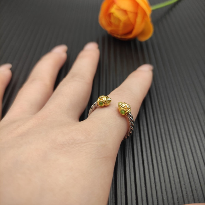 David Yurman 2.3mm Gold and Silver Renaissance Green Diamond Pavé Ring