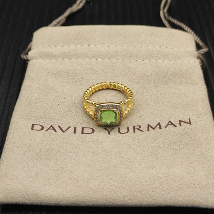 David Yurman Gold Square Green Diamond Ring
