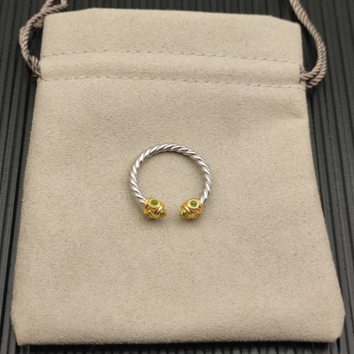 David Yurman 2.3mm Gold and Silver Renaissance Green Diamond Pavé Ring