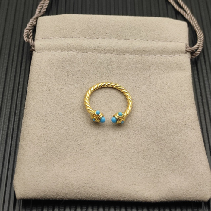 David Yurman 2.3mm Gold Renaissance Turquoise Pavé Diamond Ring