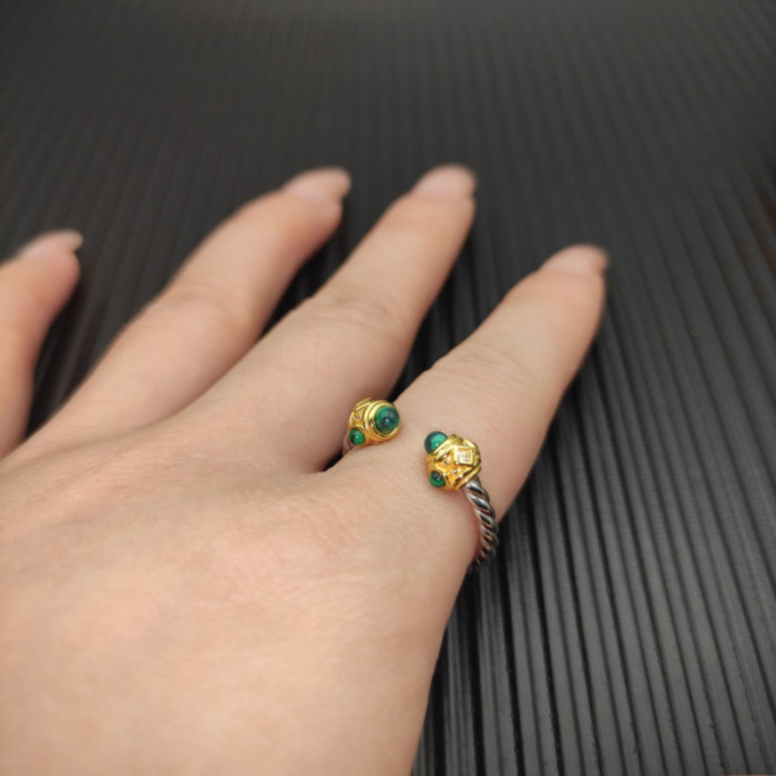 David Yurman 2.3mm Gold and Silver Renaissance Peacock Green Pavé Diamond Ring