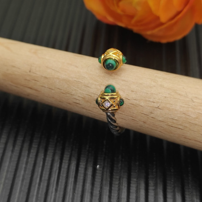 David Yurman 2.3mm Gold and Silver Renaissance Peacock Green Pavé Diamond Ring