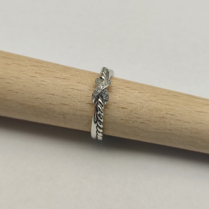 David Yurman Sterling Silver Pavé X Cross Cable Ring