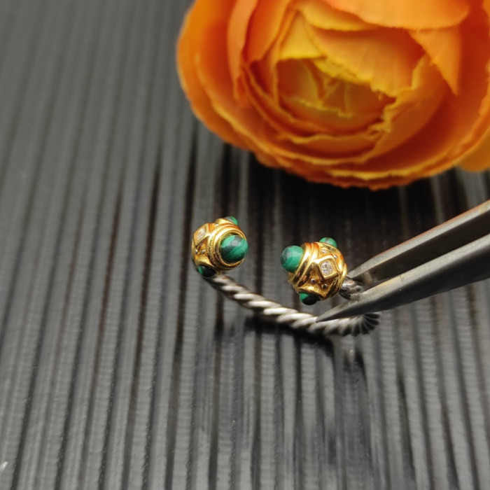 David Yurman 2.3mm Gold and Silver Renaissance Peacock Green Pavé Diamond Ring