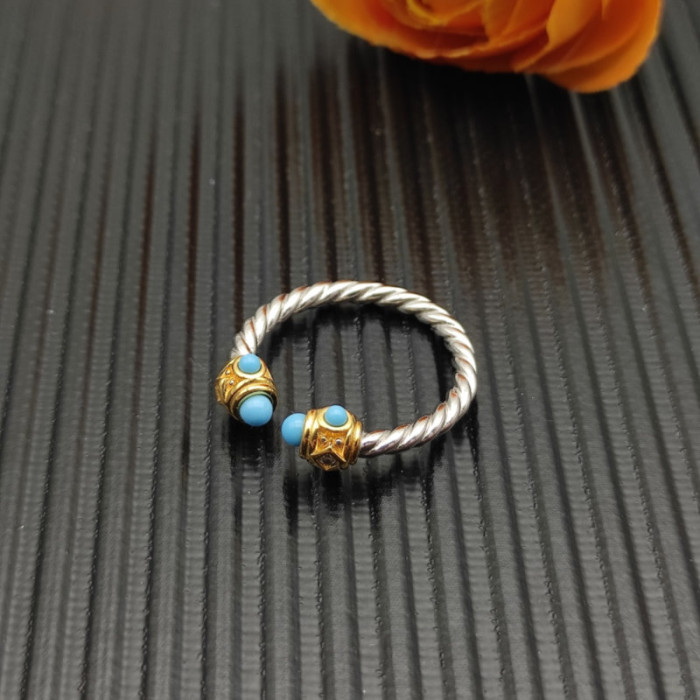 David Yurman 2.3mm Gold and Silver Renaissance Turquoise Pavé Diamond Ring