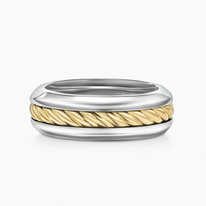 David Yurman Gold and Silver Cable Plain Ring