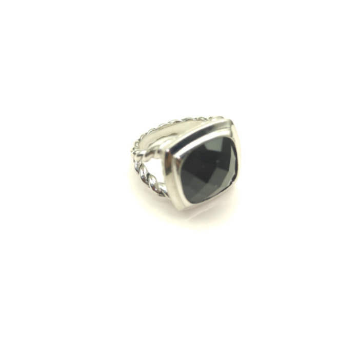 David Yurman Silver 14mm Polished Square Black Diamond Ring