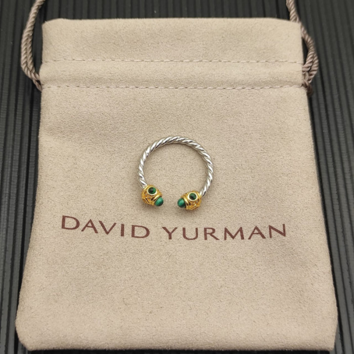 David Yurman 2.3mm Gold and Silver Renaissance Peacock Green Pavé Diamond Ring