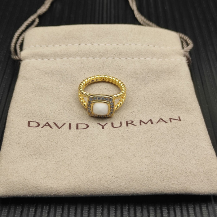David Yurman Gold Square White Agate Pavé Diamond Ring