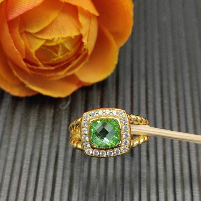 David Yurman Gold Square Green Diamond Ring