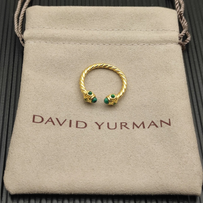 David Yurman 2.3mm Gold Renaissance Peacock Green Pavé Diamond Ring