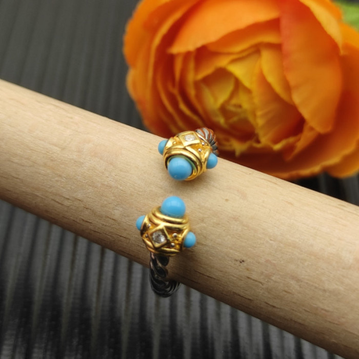 David Yurman 2.3mm Gold and Silver Renaissance Turquoise Pavé Diamond Ring
