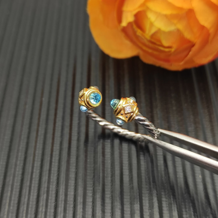 David Yurman 2.3mm Gold and Silver Renaissance Blue Diamond Pavé Ring