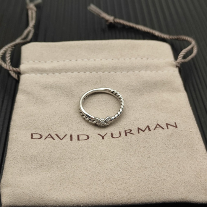 David Yurman Sterling Silver Pavé X Cross Cable Ring