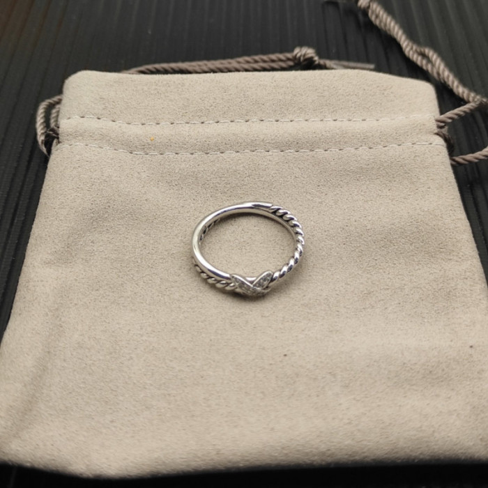 David Yurman Sterling Silver Pavé X Cross Cable Ring