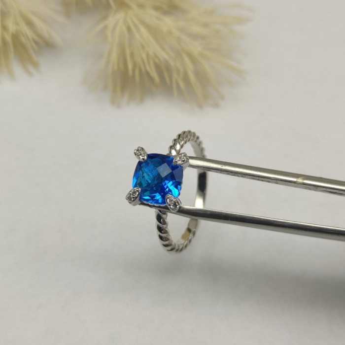 David Yurman 8mm Four-Prong Blue Diamond Ring