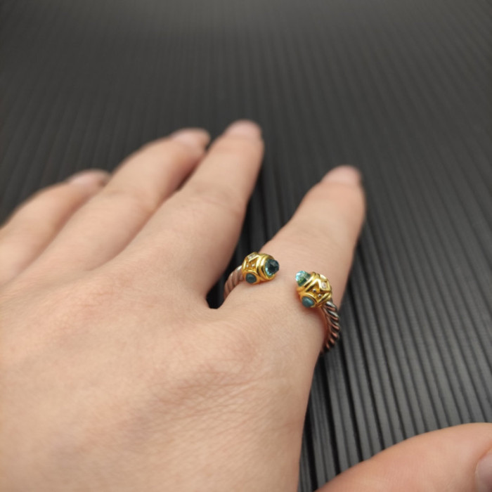 David Yurman 2.3mm Gold and Silver Renaissance Blue Diamond Pavé Ring