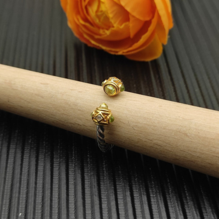 David Yurman 2.3mm Gold and Silver Renaissance Green Diamond Pavé Ring