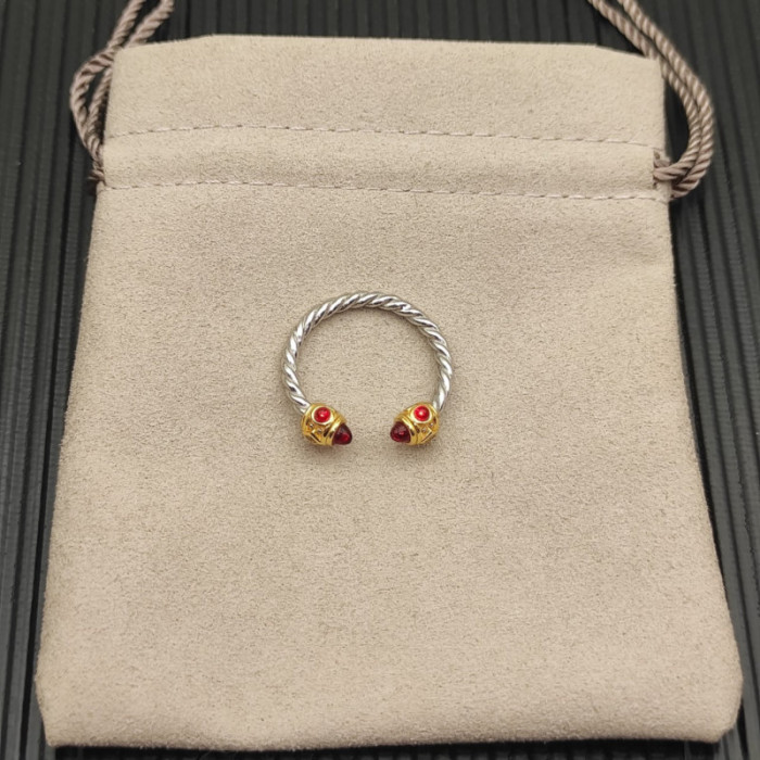 David Yurman 2.3mm Gold and Silver Renaissance Carnelian Pavé Diamond Ring