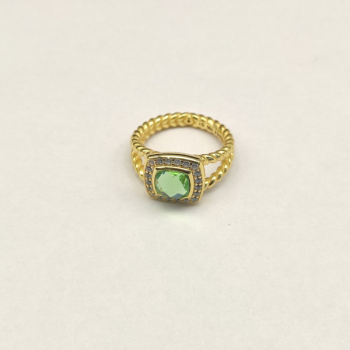 David Yurman Gold Square Green Diamond Ring
