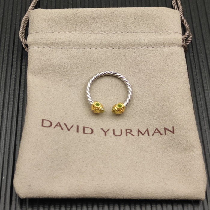 David Yurman 2.3mm Gold and Silver Renaissance Green Diamond Pavé Ring
