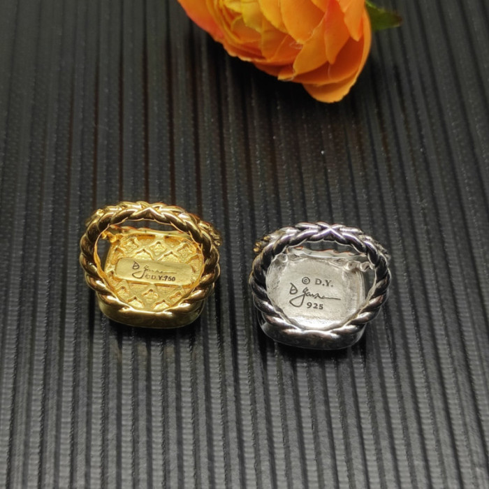 David Yurman 18mm Gold Square Pavé Diamond Ring