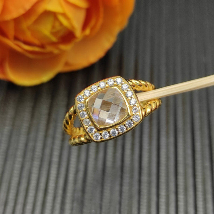 David Yurman Gold Square White Diamond Ring
