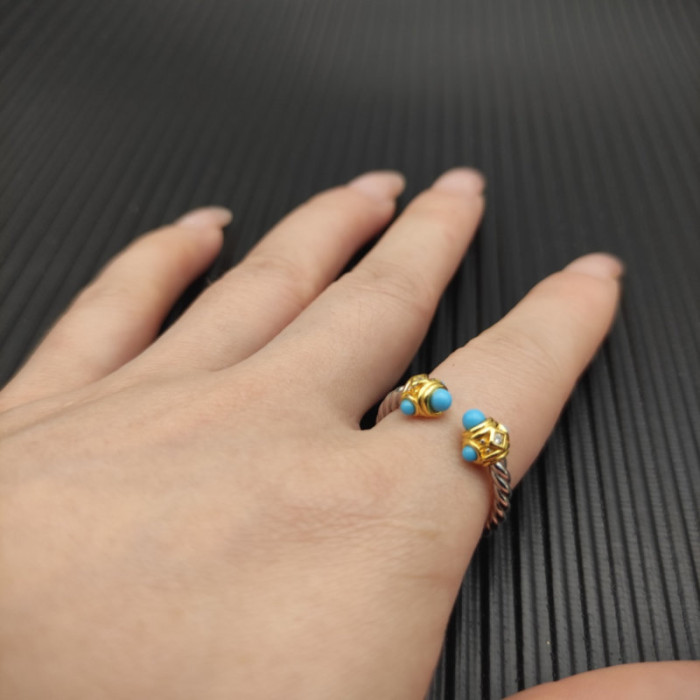 David Yurman 2.3mm Gold and Silver Renaissance Turquoise Pavé Diamond Ring