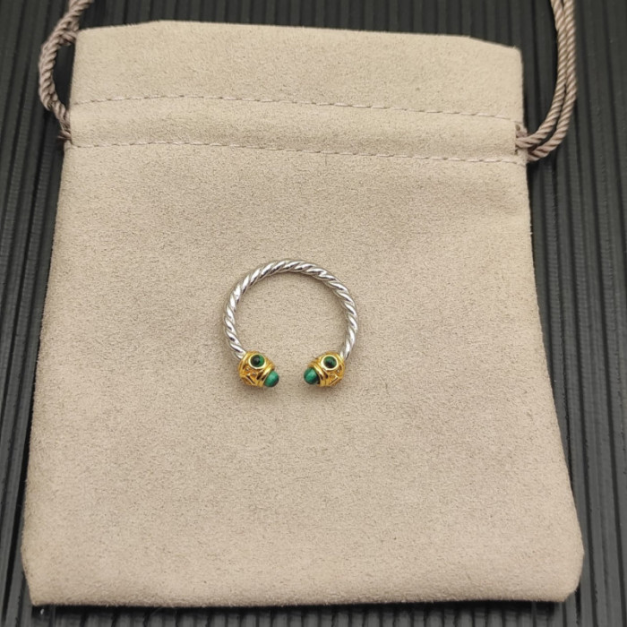 David Yurman 2.3mm Gold and Silver Renaissance Peacock Green Pavé Diamond Ring