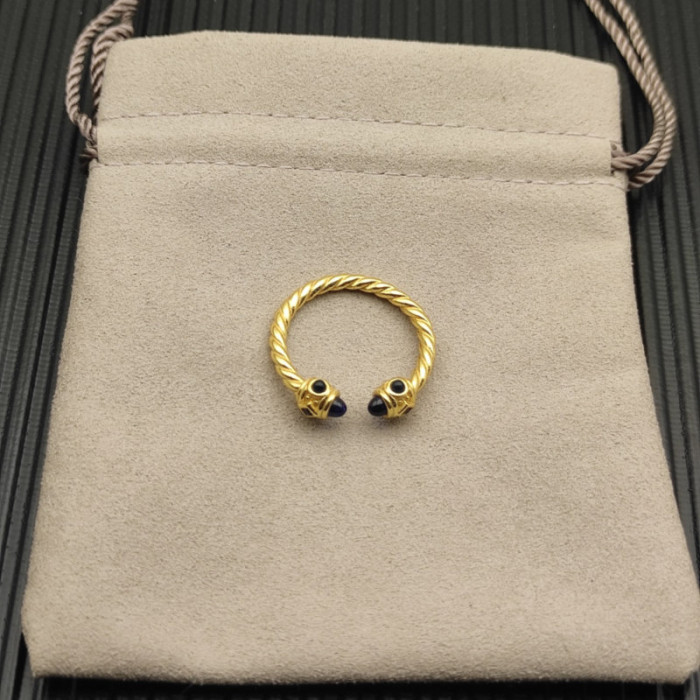David Yurman 2.3mm Gold Renaissance Blue Chalcedony Pavé Diamond Ring