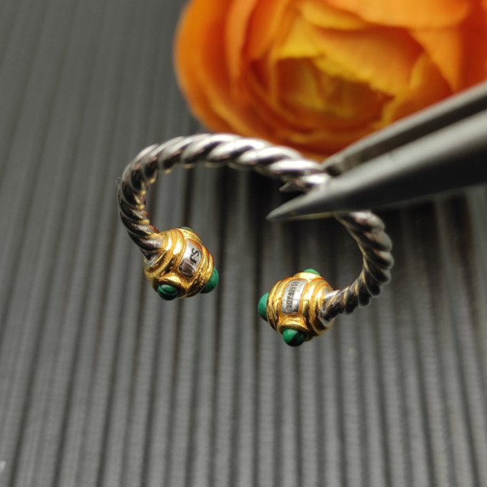 David Yurman 2.3mm Gold and Silver Renaissance Peacock Green Pavé Diamond Ring
