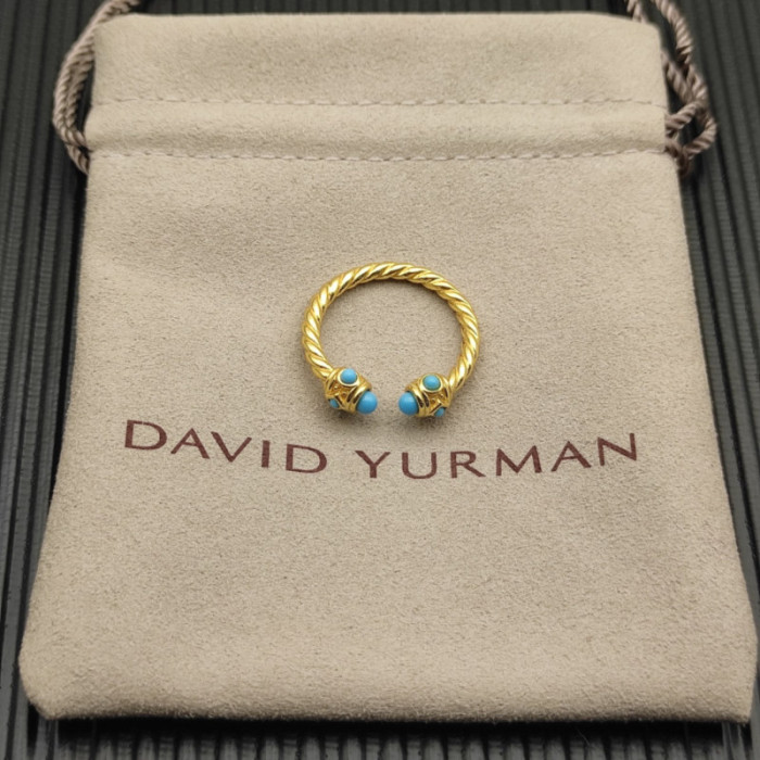 David Yurman 2.3mm Gold Renaissance Turquoise Pavé Diamond Ring
