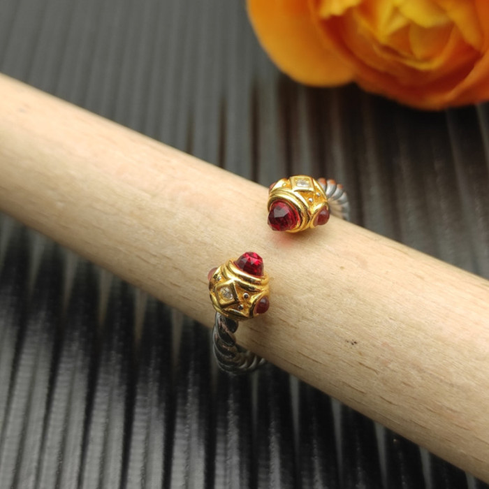 David Yurman 2.3mm Gold and Silver Renaissance Red Diamond Pavé Ring