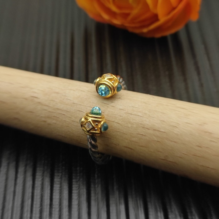 David Yurman 2.3mm Gold and Silver Renaissance Blue Diamond Pavé Ring