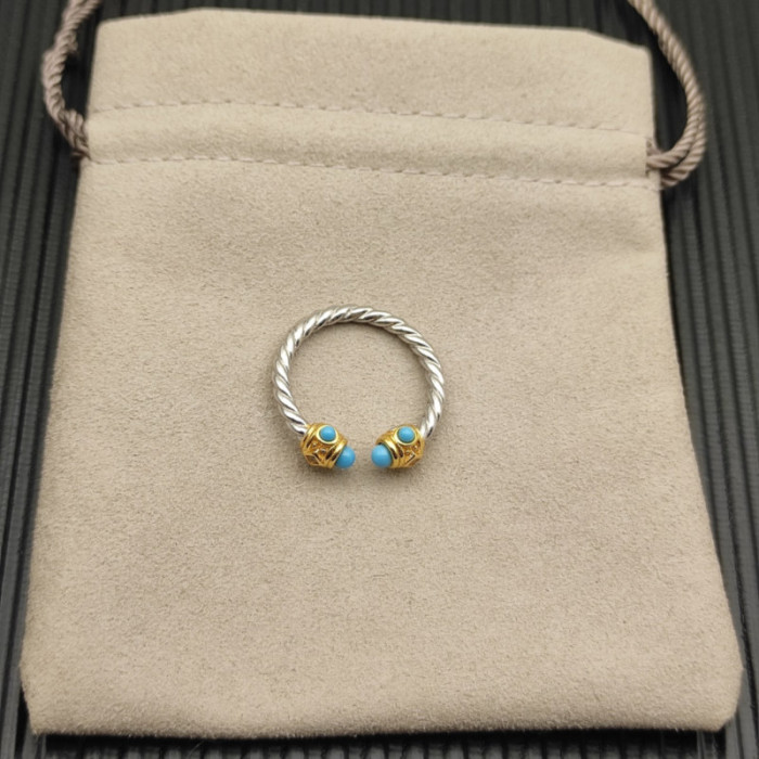 David Yurman 2.3mm Gold and Silver Renaissance Turquoise Pavé Diamond Ring