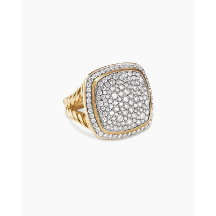 David Yurman 18mm Gold Square Pavé Diamond Ring