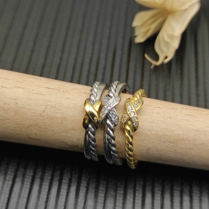 David Yurman Sterling Silver Pavé X Cross Cable Ring
