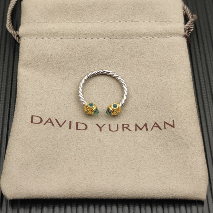 David Yurman 2.3mm Gold and Silver Renaissance Blue Diamond Pavé Ring