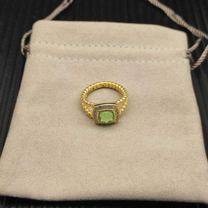 David Yurman Gold Square Green Diamond Ring