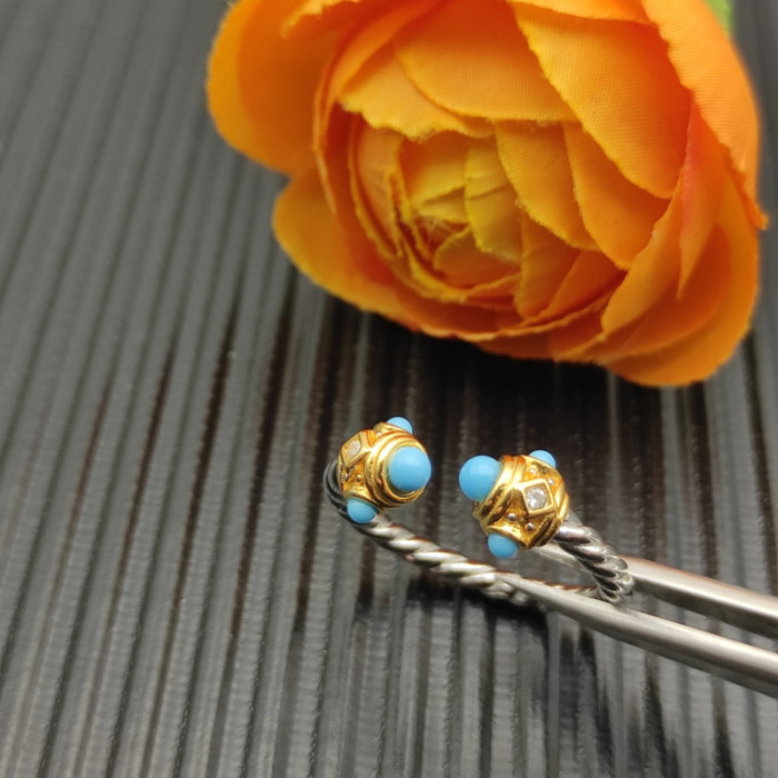 David Yurman 2.3mm Gold and Silver Renaissance Turquoise Pavé Diamond Ring