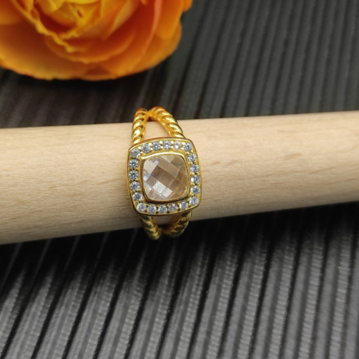 David Yurman Gold Square White Diamond Ring