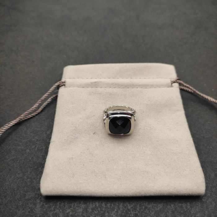 David Yurman Silver 14mm Polished Square Black Diamond Ring
