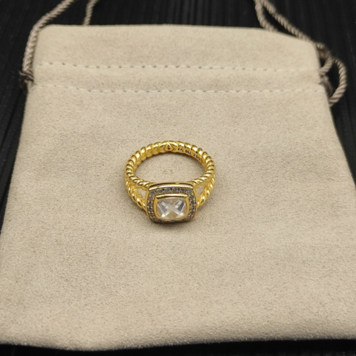David Yurman Gold Square White Diamond Ring