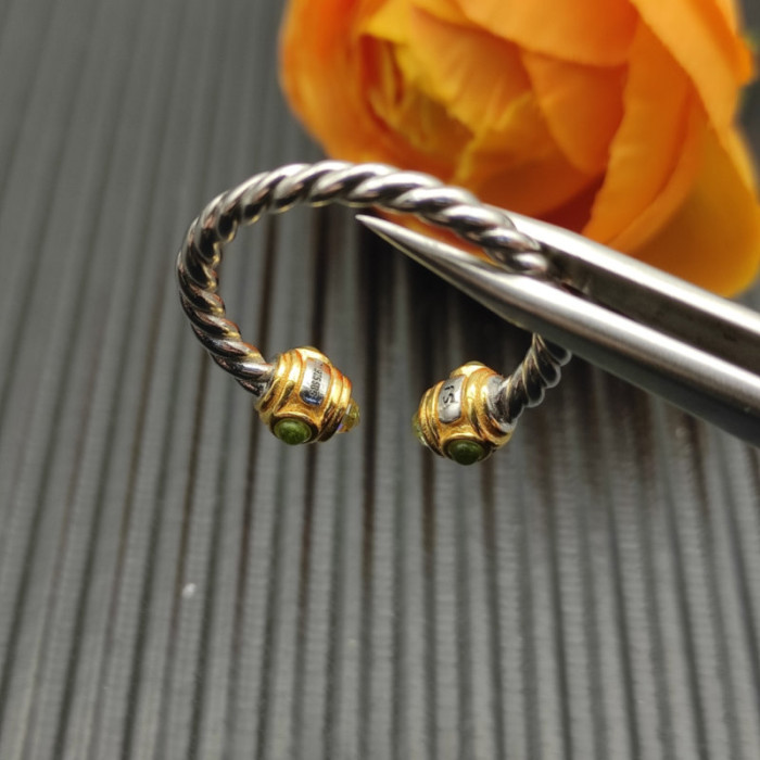 David Yurman 2.3mm Gold and Silver Renaissance Green Diamond Pavé Ring