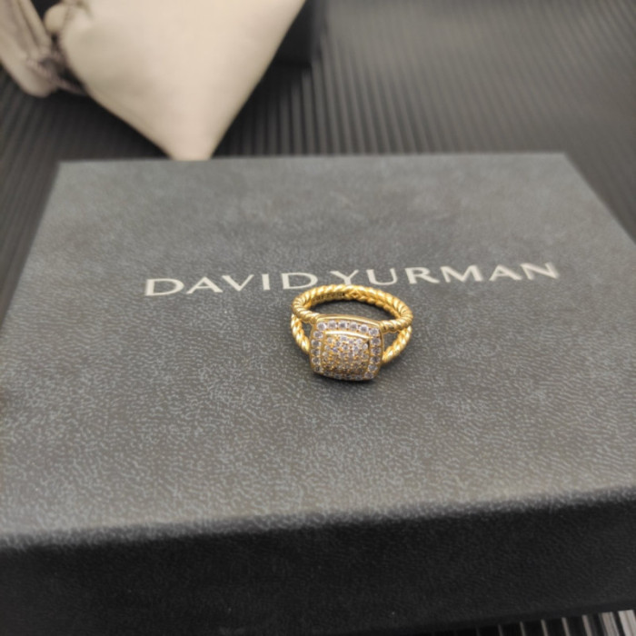 David Yurman Gold Pavé Square Diamond Ring
