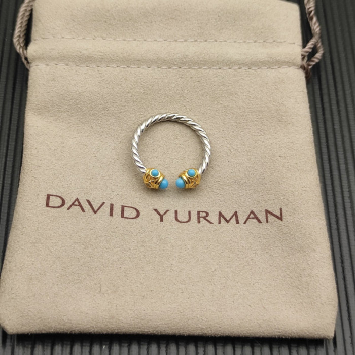 David Yurman 2.3mm Gold and Silver Renaissance Turquoise Pavé Diamond Ring