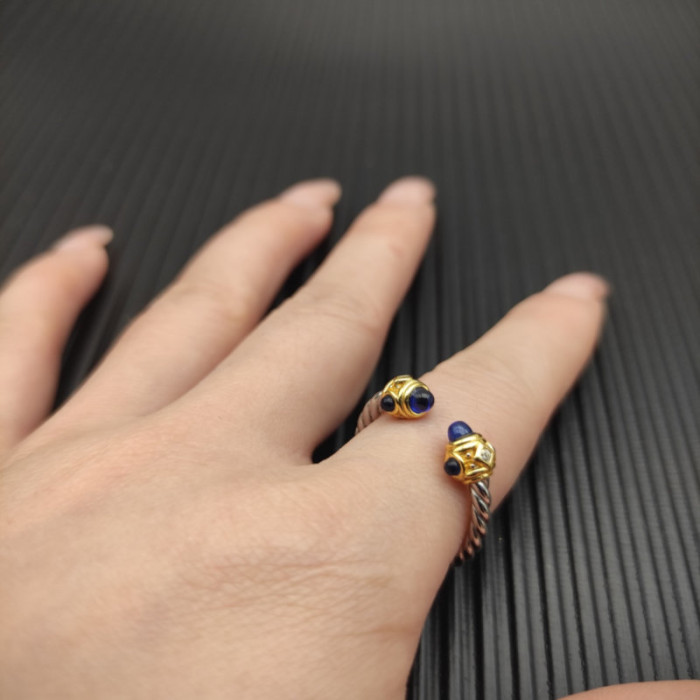 David Yurman 2.3mm Gold and Silver Renaissance Blue Chalcedony Pavé Diamond Ring