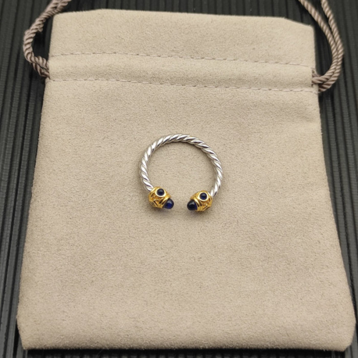 David Yurman 2.3mm Gold and Silver Renaissance Blue Chalcedony Pavé Diamond Ring